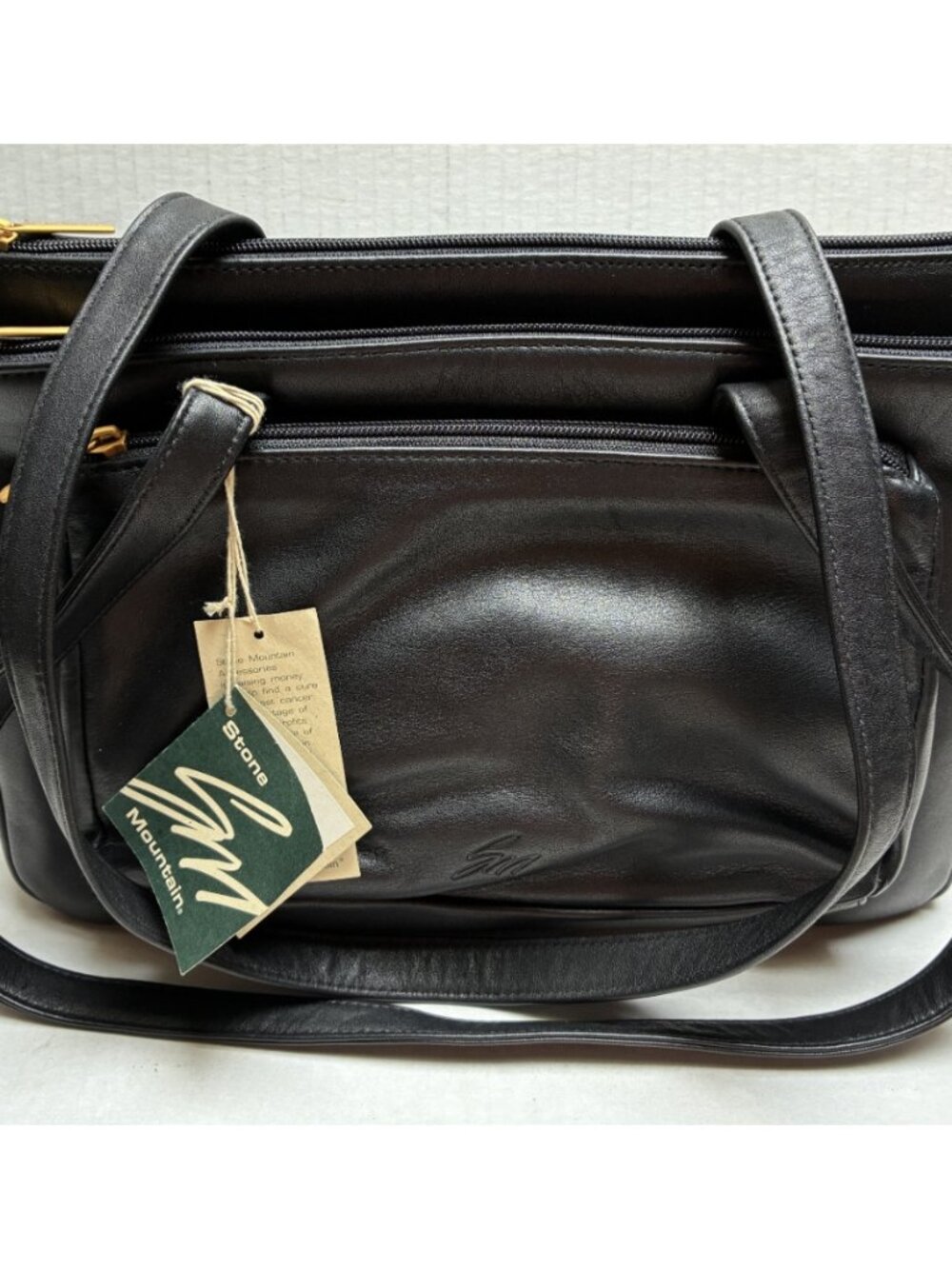 Vintage 90s Stone Mountain Black Leather Multi-Compartment Shoulder Bag – NWT